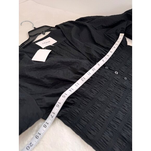 New Frame Women's Size XL Black Smocked Button-Down Dress Short Puff Sleeves - Picture 3 of 14